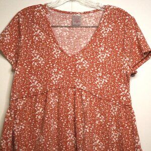 Mauve Pink and White Floral Vneck Peplum Cottagecore Womens Large Shirt